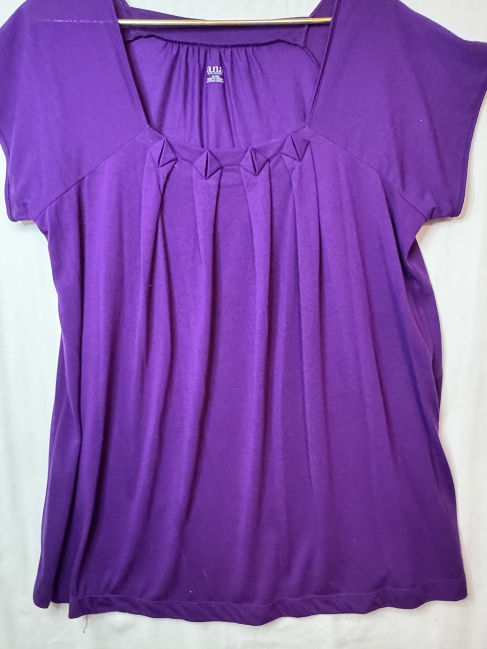 a.n.a Purple Short-Sleeve Pleated Scoop Neck Top